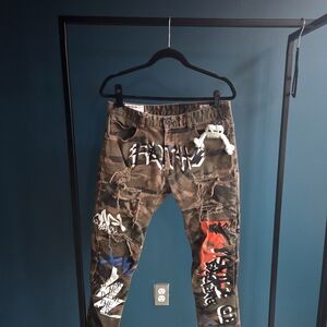 Camouflage Graffiti Pants with Patches